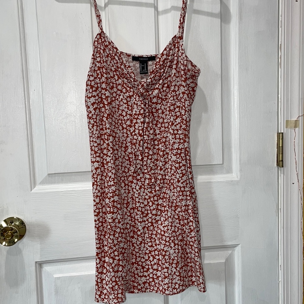 Forever 21, mini dress, red-orange hibiscus print